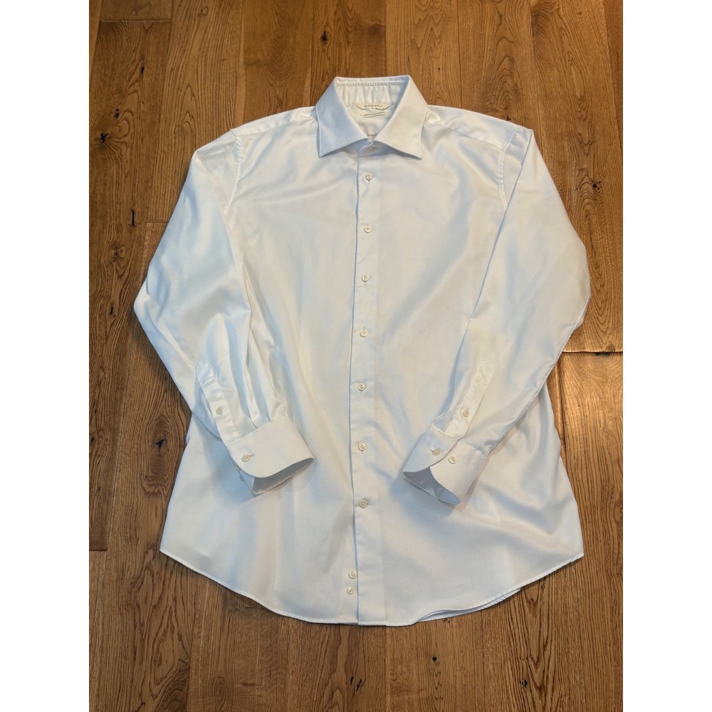 Suitsupply White Supima Cotton Traveller Slim Fit Dress Shirt 17.5 44 Mens